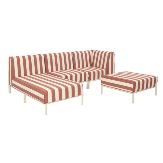 Salon de jardin modulable rayé 4 places avec 1 chauffeuse, 1 fauteuil d'angle, 1 méridienne et 1 pouf