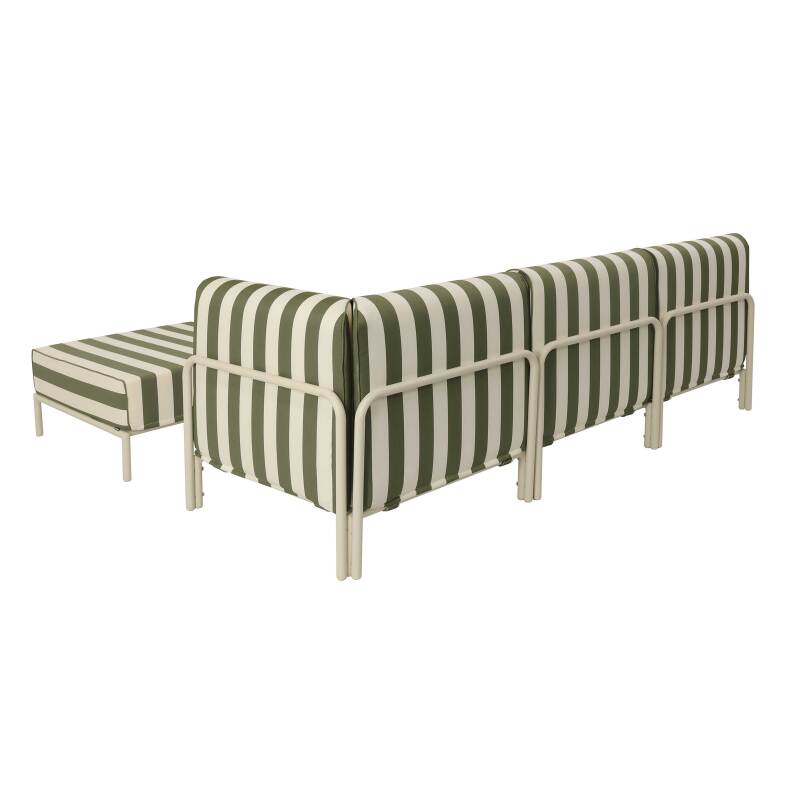 Salon de jardin modulable rayé 4 places avec 1 chauffeuse, 1 fauteuil d'angle, 1 méridienne et 1 pouf (4/7)