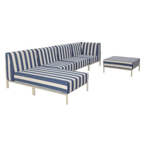 Salon de jardin modulable rayé 5 places avec 2 chauffeuses, 1 fauteuil d'angle, 1 méridienne et 1 pouf | Oviala