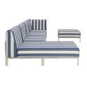 Salon de jardin modulable rayé 5 places avec 2 chauffeuses, 1 fauteuil d'angle, 1 méridienne et 1 pouf