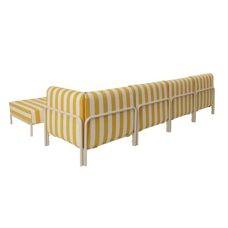 Salon de jardin modulable rayé 5 places avec 2 chauffeuses, 1 fauteuil d'angle, 1 méridienne et 1 pouf (5/8)