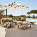 Salon de jardin modulable rayé 5 places avec 2 chauffeuses, 1 fauteuil d'angle, 1 méridienne et 1 pouf