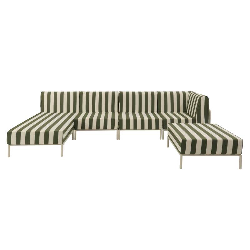 Salon de jardin modulable rayé 5 places avec 2 chauffeuses, 1 fauteuil d'angle, 1 méridienne et 1 pouf (6/8)
