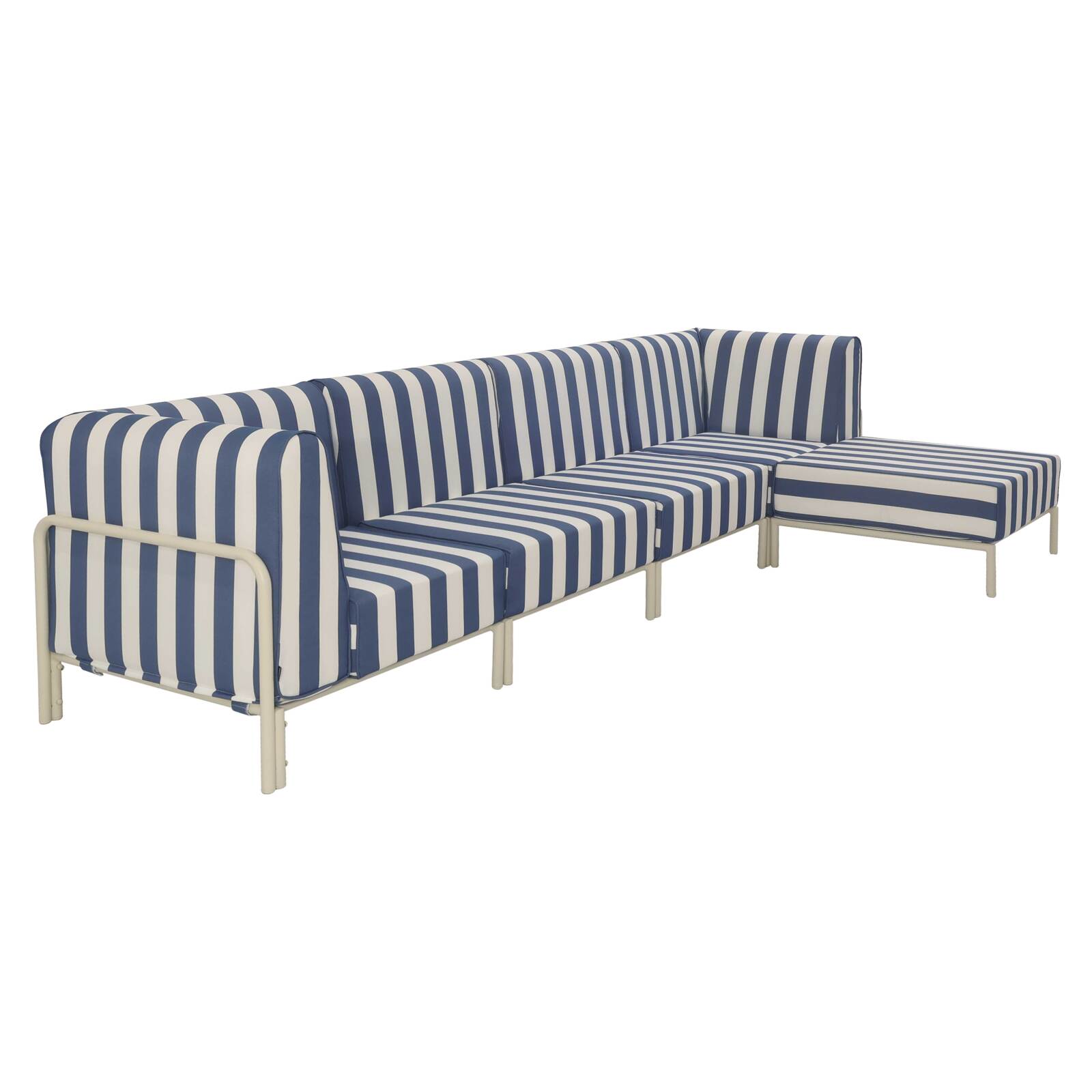 Salon de jardin modulable rayé 5 places avec 2 chauffeuses, 2 fauteuils d'angle et un pouf