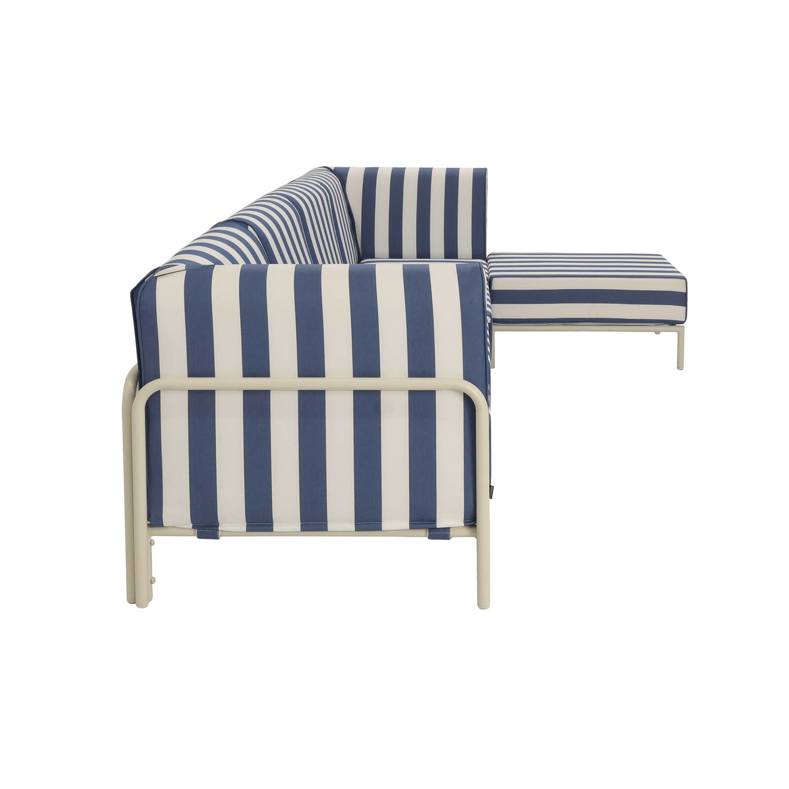 Salon de jardin modulable rayé 5 places avec 2 chauffeuses, 2 fauteuils d'angle et un pouf