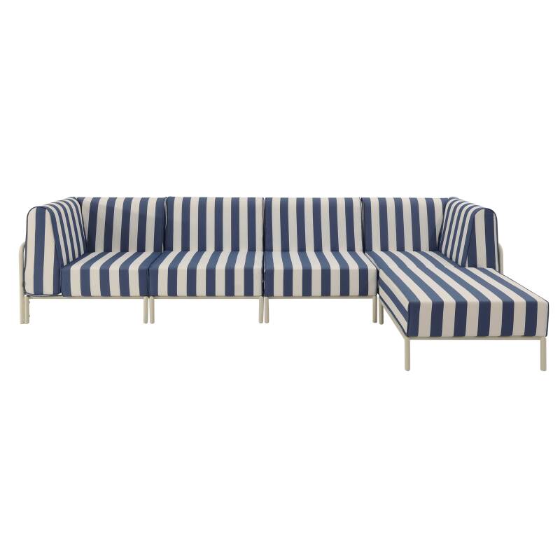 Salon de jardin modulable rayé 5 places avec 2 chauffeuses, 2 fauteuils d'angle et un pouf (5/7)