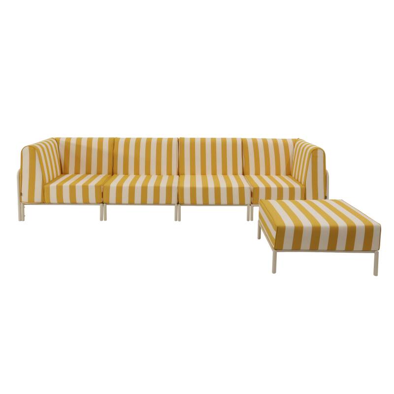Salon de jardin modulable rayé 5 places avec 2 chauffeuses, 2 fauteuils d'angle et un pouf (5/7)