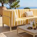 Salon de jardin modulable rayé 5 places avec 2 chauffeuses, 2 fauteuils d'angle et un pouf