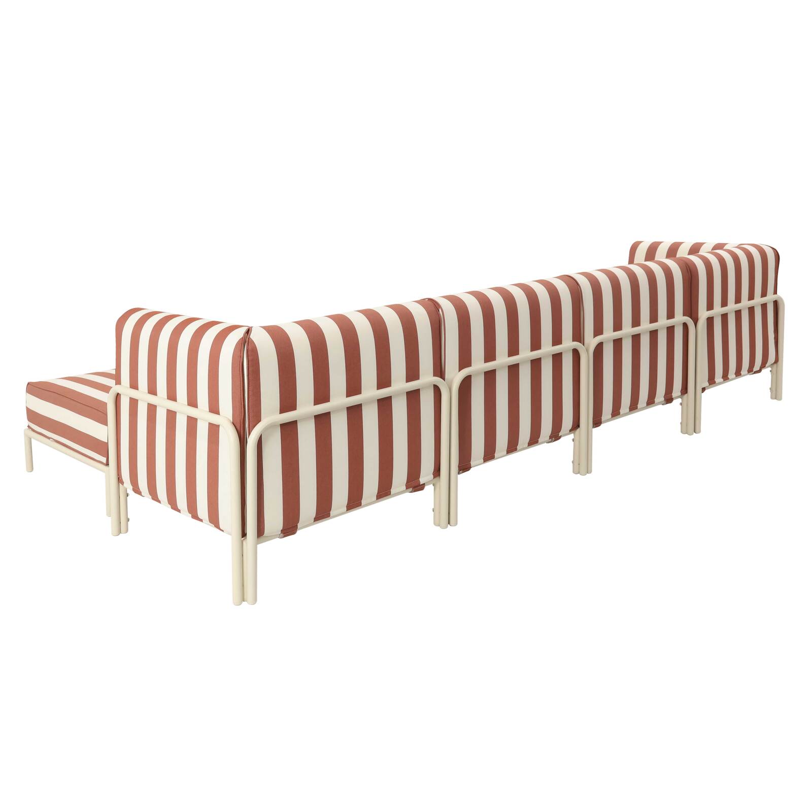 Salon de jardin modulable rayé 5 places avec 2 chauffeuses, 2 fauteuils d'angle et un pouf