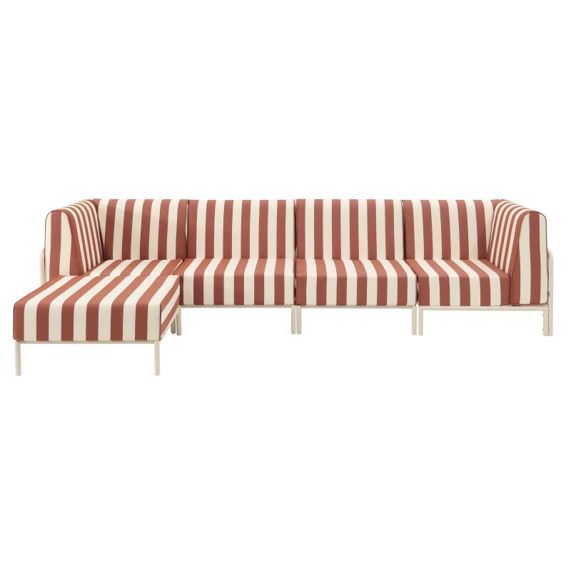 Salon de jardin modulable rayé 5 places avec 2 chauffeuses, 2 fauteuils d'angle et un pouf (4/7)