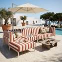 Salon de jardin modulable rayé 5 places avec 2 chauffeuses, 2 fauteuils d'angle et un pouf