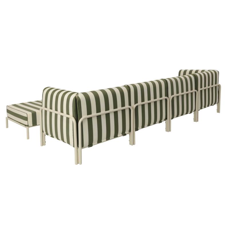 Salon de jardin modulable rayé 5 places avec 2 chauffeuses, 2 fauteuils d'angle et un pouf (5/8)