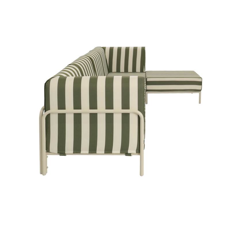 Salon de jardin modulable rayé 5 places avec 2 chauffeuses, 2 fauteuils d'angle et un pouf (7/8)