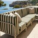 Salon de jardin modulable rayé 5 places avec 2 chauffeuses, 2 fauteuils d'angle et un pouf