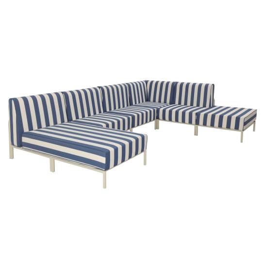 Salon de jardin modulable rayé 6 places avec 3 chauffeuses, 1 fauteuil d'angle, 1 méridienne et 1 pouf | Oviala