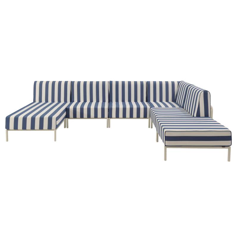 Salon de jardin modulable rayé 6 places avec 3 chauffeuses, 1 fauteuil d'angle, 1 méridienne et 1 pouf (6/8)