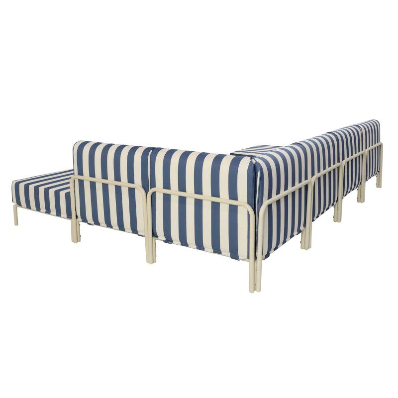 Salon de jardin modulable rayé 6 places avec 3 chauffeuses, 1 fauteuil d'angle, 1 méridienne et 1 pouf (5/8)