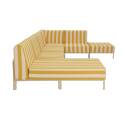 Salon de jardin modulable rayé 6 places avec 3 chauffeuses, 1 fauteuil d'angle, 1 méridienne et 1 pouf