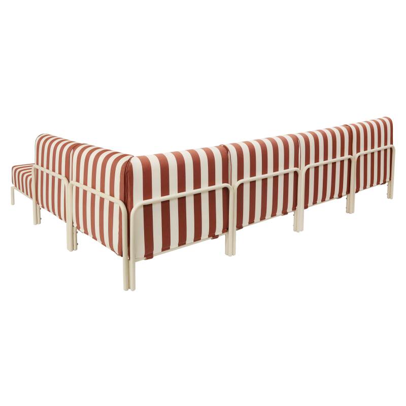 Salon de jardin modulable rayé 6 places avec 3 chauffeuses, 1 fauteuil d'angle, 1 méridienne et 1 pouf (4/7)