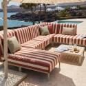 Salon de jardin modulable rayé 6 places avec 3 chauffeuses, 1 fauteuil d'angle, 1 méridienne et 1 pouf