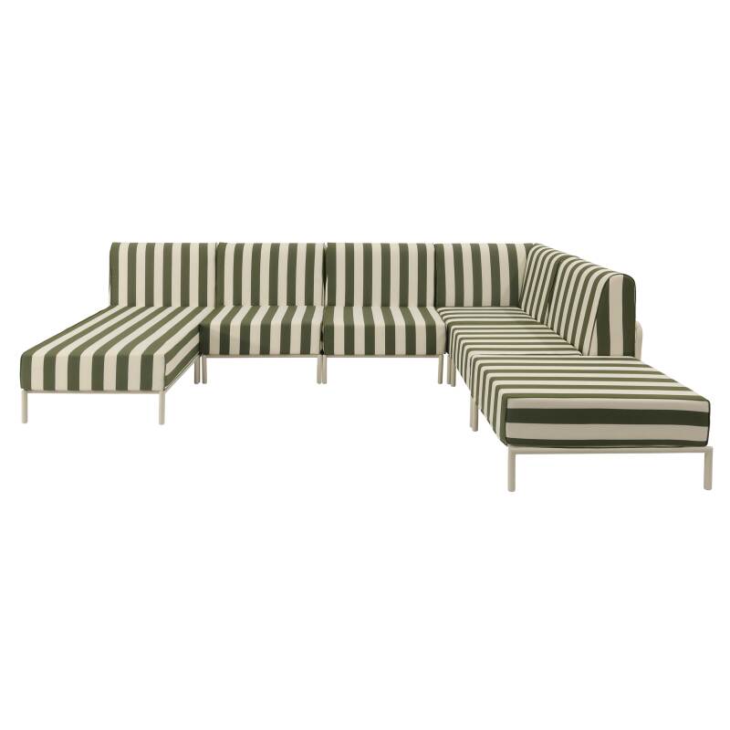 Salon de jardin modulable rayé 6 places avec 3 chauffeuses, 1 fauteuil d'angle, 1 méridienne et 1 pouf (6/8)