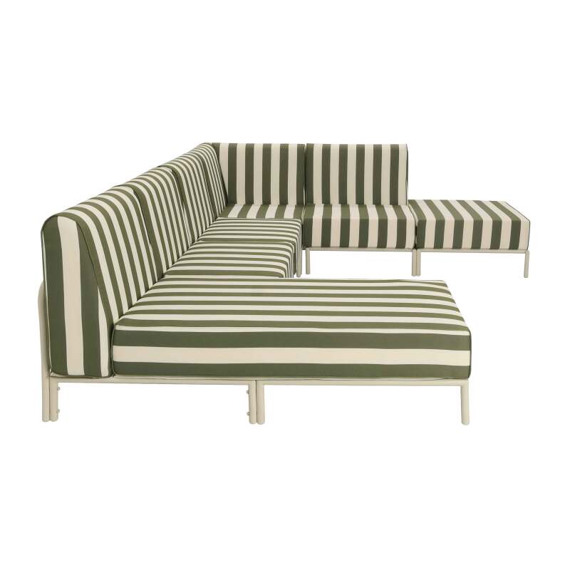 Salon de jardin modulable rayé 6 places avec 3 chauffeuses, 1 fauteuil d'angle, 1 méridienne et 1 pouf (7/8)