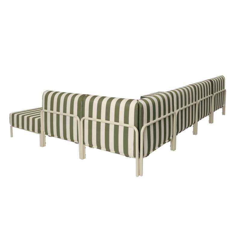 Salon de jardin modulable rayé 6 places avec 3 chauffeuses, 1 fauteuil d'angle, 1 méridienne et 1 pouf (5/8)