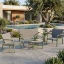 Salon de jardin 4 places en aluminium avec 1 canapé, 2 fauteuils et table basse