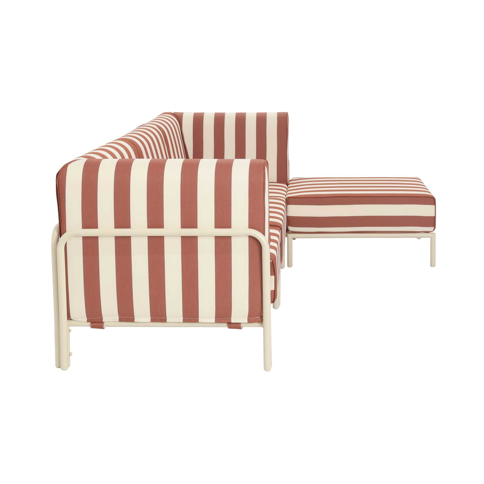 Salon de jardin modulable rayé 4 places avec 1 chauffeuse, 2 fauteuils d'angle et un pouf
