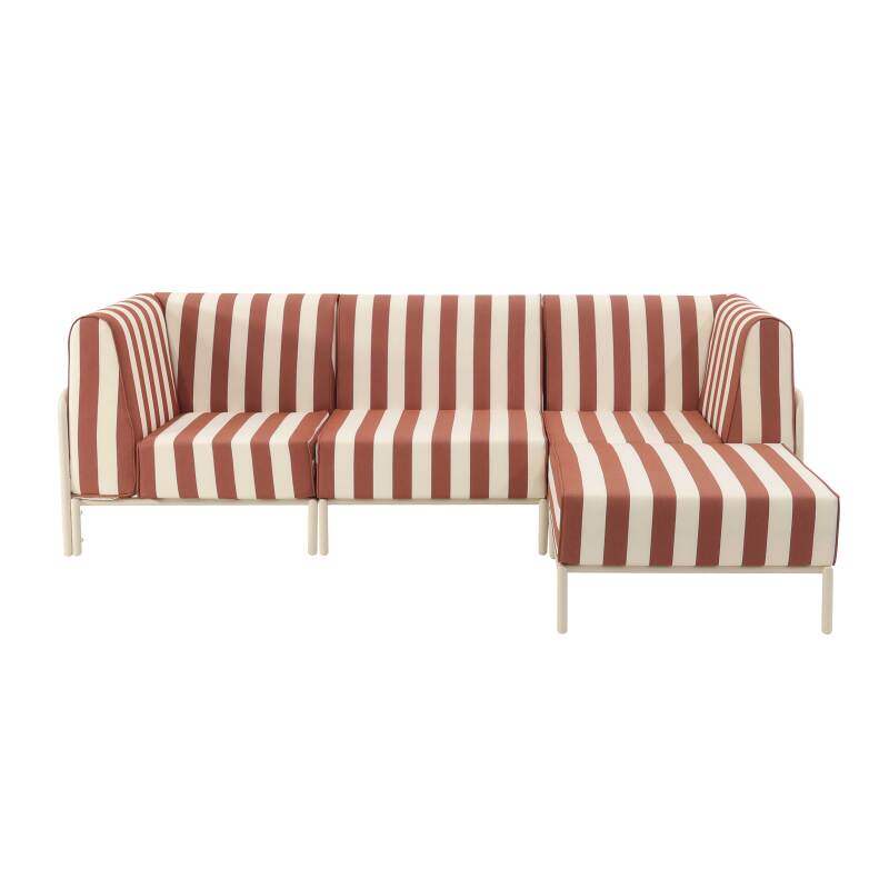 Salon de jardin modulable rayé 4 places avec 1 chauffeuse, 2 fauteuils d'angle et un pouf (5/7)