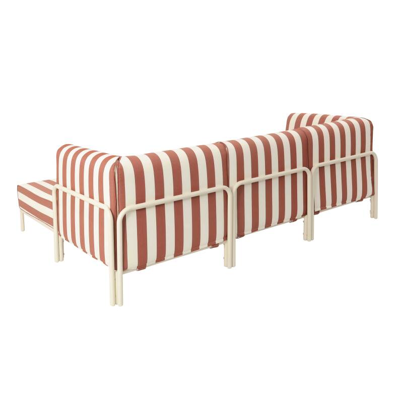 Salon de jardin modulable rayé 4 places avec 1 chauffeuse, 2 fauteuils d'angle et un pouf (4/7)
