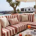 Salon de jardin modulable rayé 4 places avec 1 chauffeuse, 2 fauteuils d'angle et un pouf