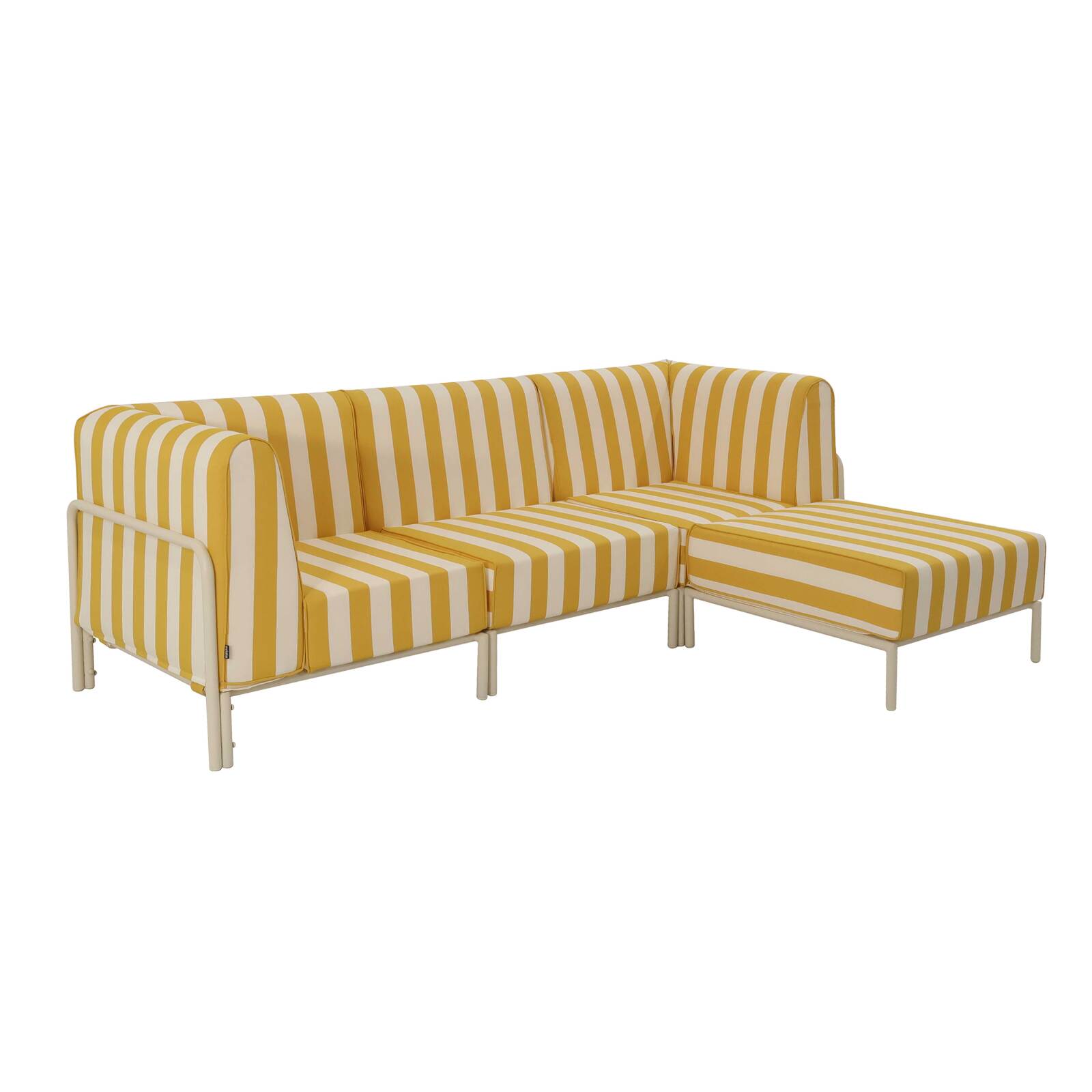 Salon de jardin modulable rayé 4 places avec 1 chauffeuse, 2 fauteuils d'angle et un pouf