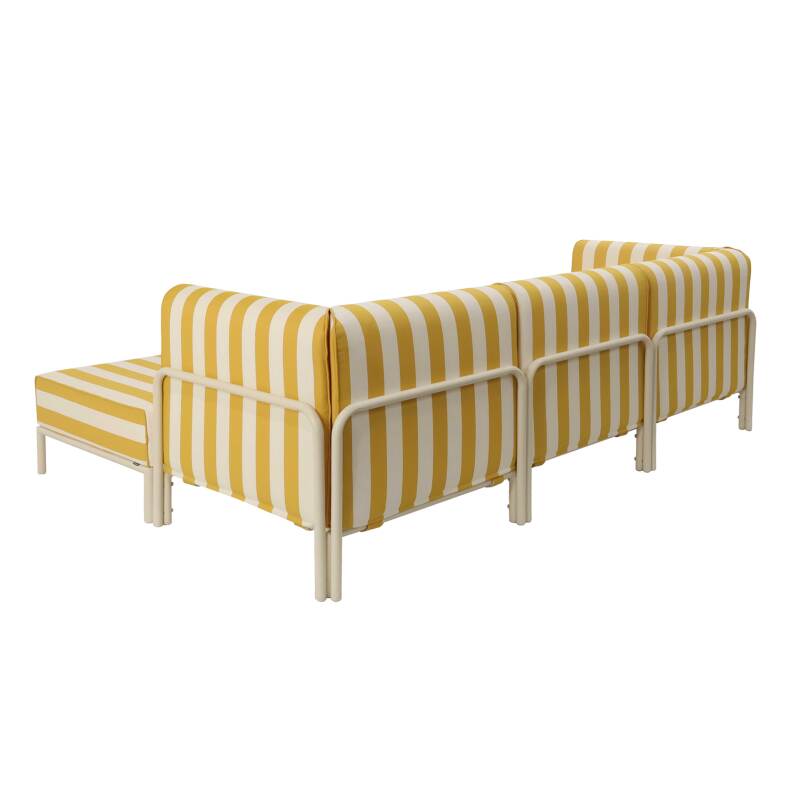 Salon de jardin modulable rayé 4 places avec 1 chauffeuse, 2 fauteuils d'angle et un pouf (4/8)
