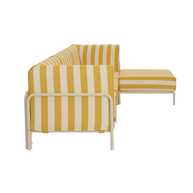 Salon de jardin modulable rayé 4 places avec 1 chauffeuse, 2 fauteuils d'angle et un pouf (6/8)
