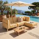 Salon de jardin modulable rayé 4 places avec 1 chauffeuse, 2 fauteuils d'angle et un pouf