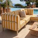 Salon de jardin modulable rayé 4 places avec 1 chauffeuse, 2 fauteuils d'angle et un pouf
