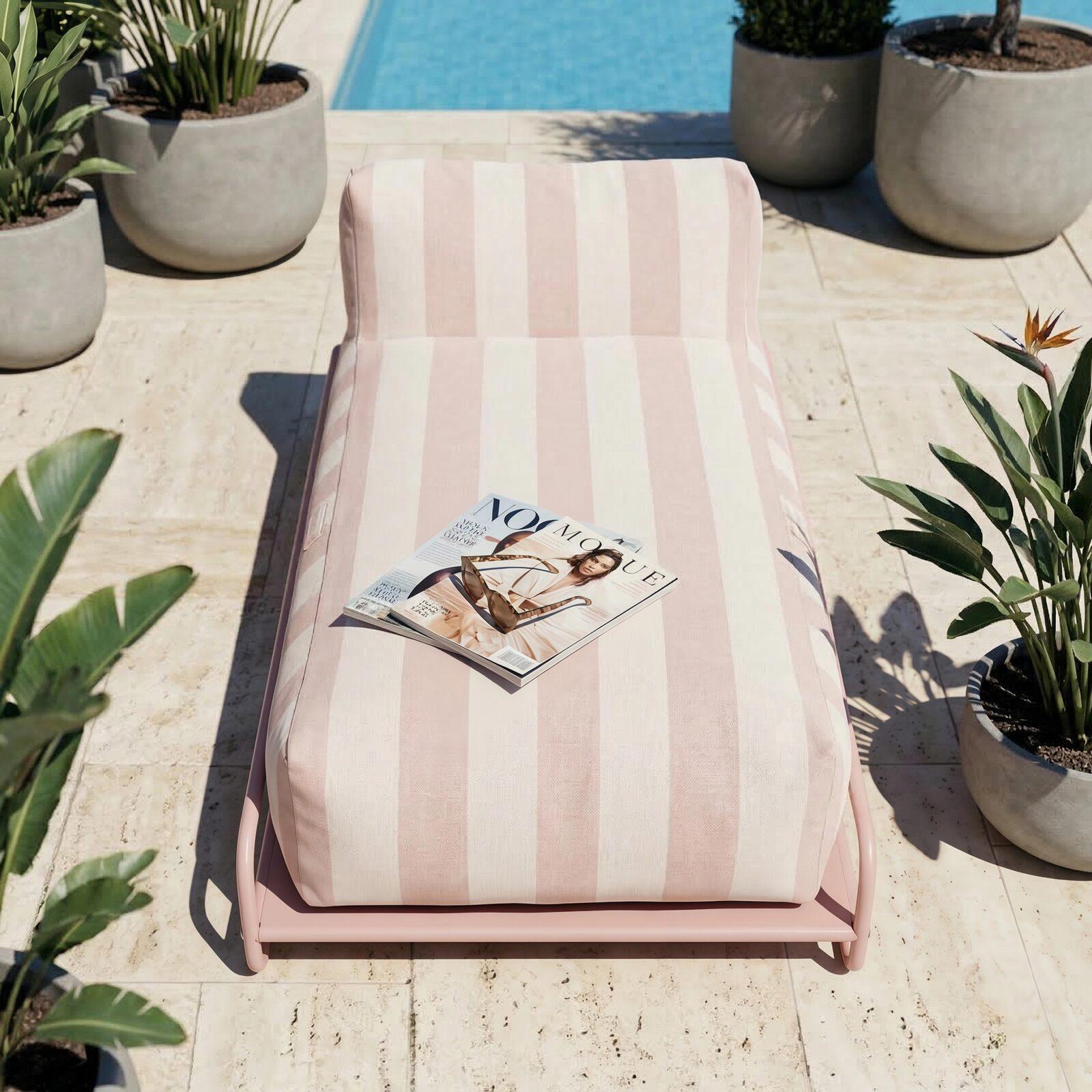 Méridienne modulable rayée pour salon de jardin avec structure