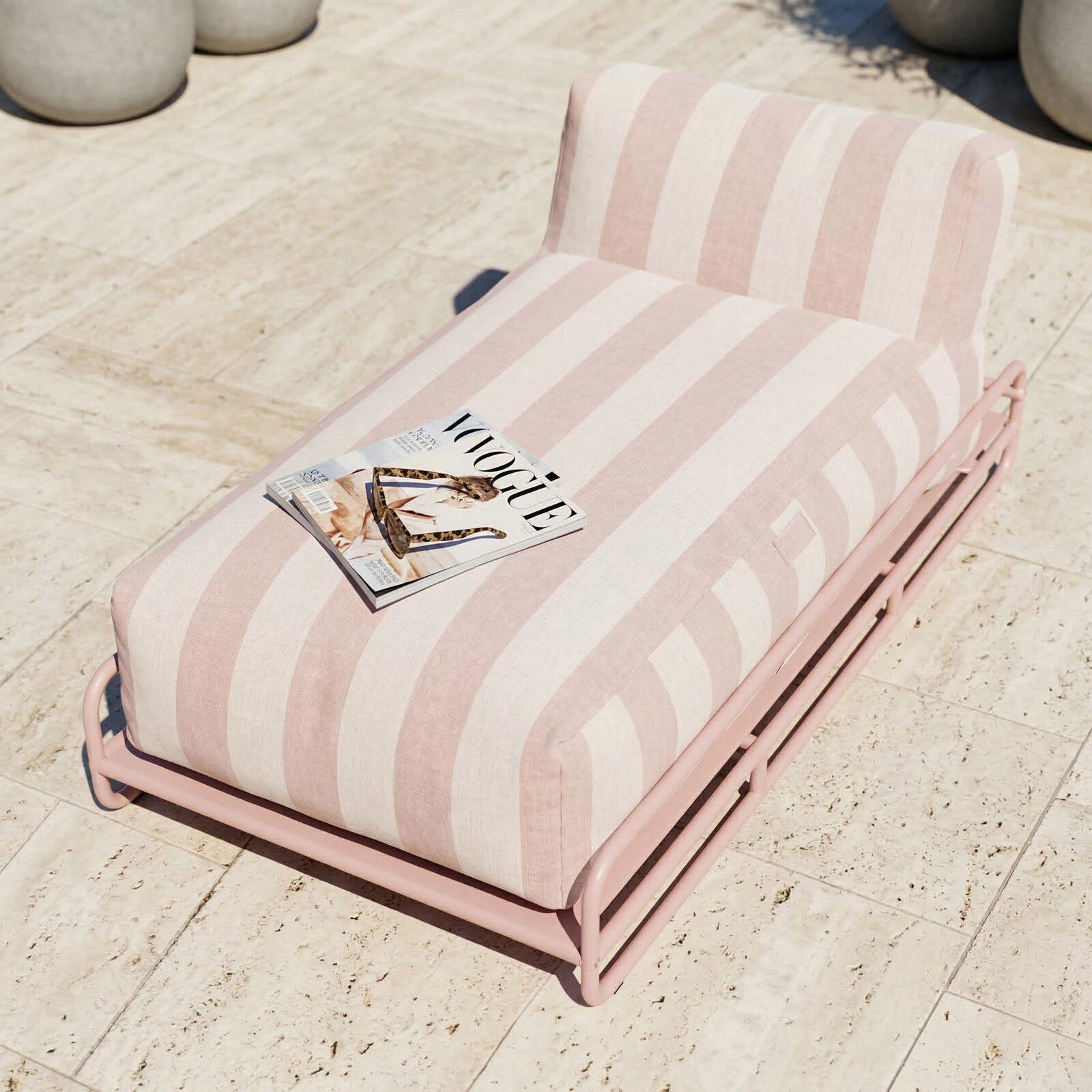 Méridienne modulable rayée pour salon de jardin avec structure