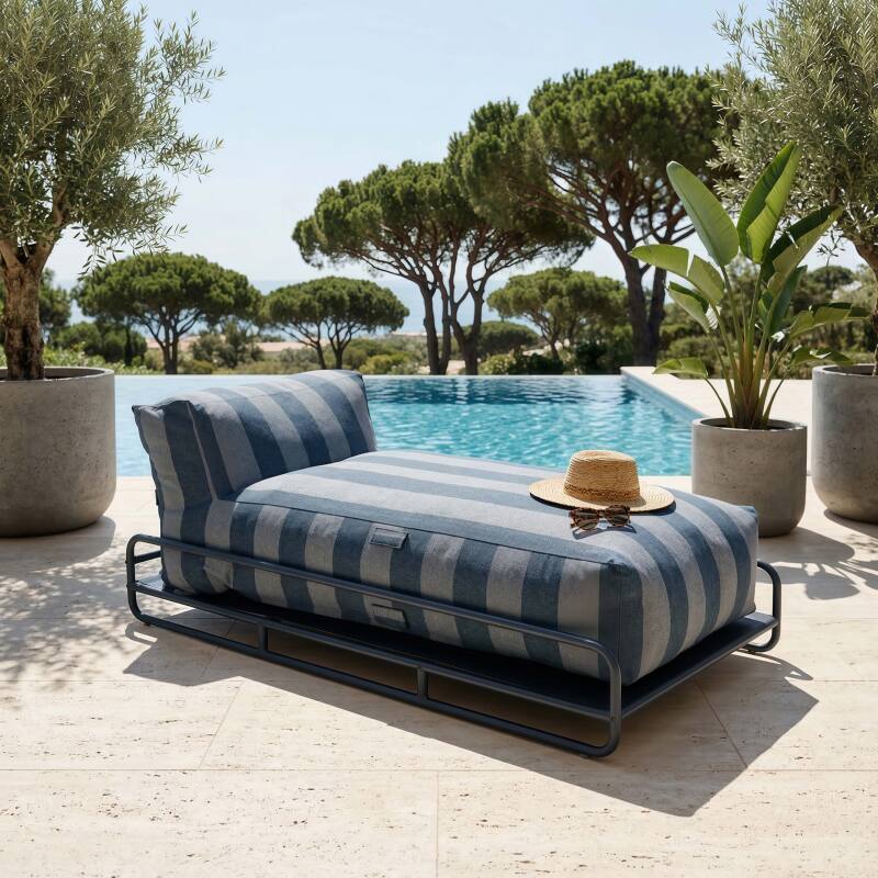 Méridienne modulable rayée pour salon de jardin avec structure