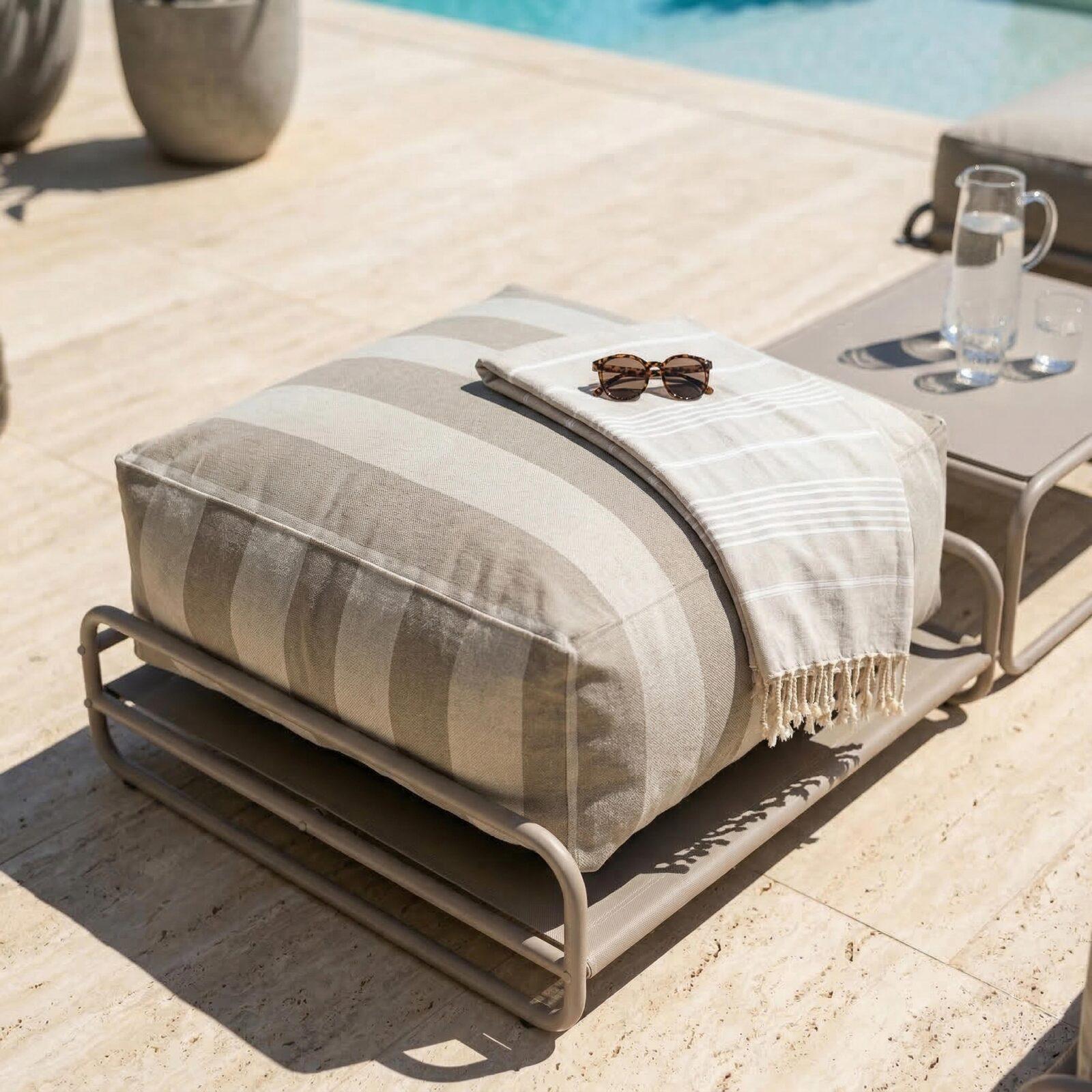 Pouf rayé pour salon de jardin modulable avec structure