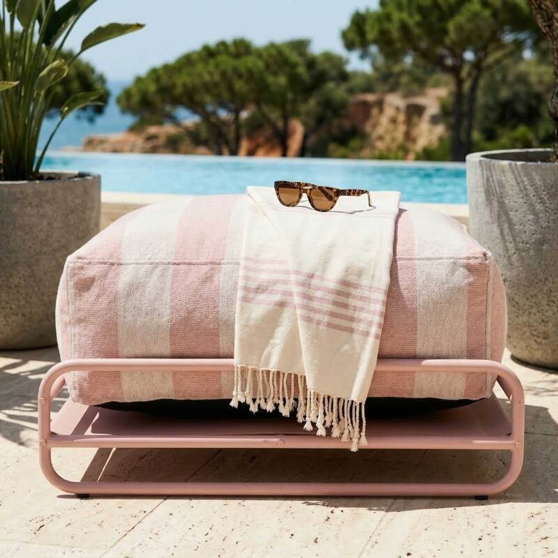 Pouf rayé pour salon de jardin modulable avec structure (3/6)