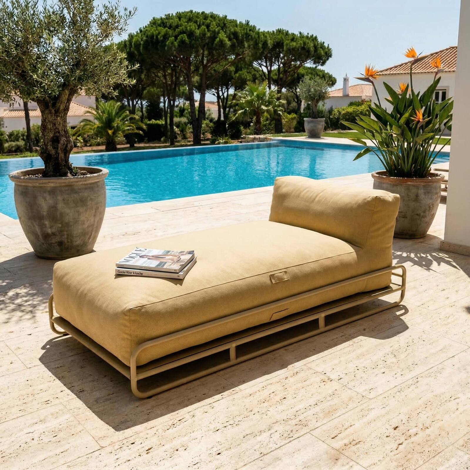 Méridienne pour salon de jardin modulable avec structure
