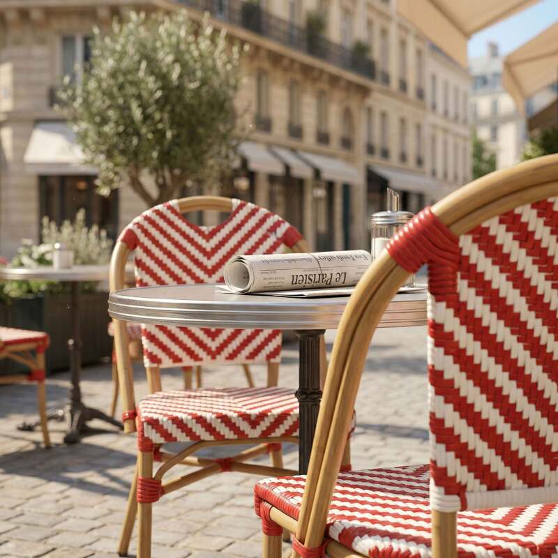Chaise de jardin bistrot parisien en aluminium et rotin synthétique, motif en chevrons (2/6)
