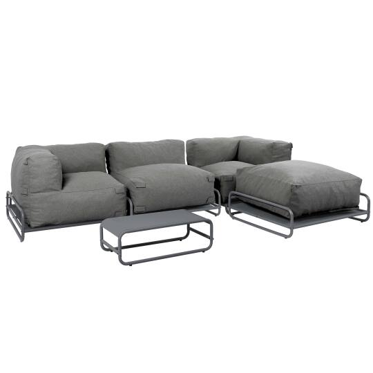 Salon de jardin modulable 4 places avec 1 chauffeuse, 2 fauteuils d'angle, 1 pouf et 1 table basse | Oviala