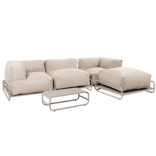Salon de jardin modulable 4 places avec 1 chauffeuse, 2 fauteuils d'angle, 1 pouf et 1 table basse | Oviala