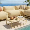 Salon de jardin modulable 4 places avec structure, 1 chauffeuse, 2 fauteuils d'angle, 1 pouf et 1 table basse