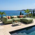 Salon de jardin modulable 4 places avec structure, 1 chauffeuse, 2 fauteuils d'angle, 1 pouf et 1 table basse