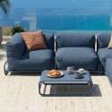 Salon de jardin modulable 4 places avec structure, 1 chauffeuse, 2 fauteuils d'angle, 1 pouf et 1 table basse
