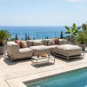 Salon de jardin modulable 4 places avec structure, 1 chauffeuse, 2 fauteuils d'angle, 1 pouf et 1 table basse